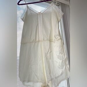 🕊️Vintage Nylon Teddy Bodysuit Cream Lace Trimmed Intimates Lingerie